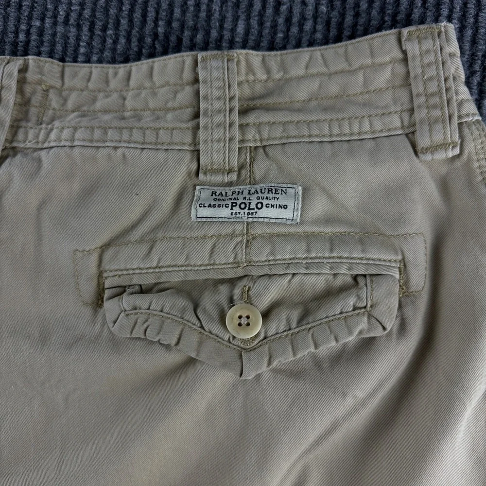 Polo Ralph Lauren Mens Classic Polo Chino Cargo Shorts Tan Khaki Cotton Size 38
